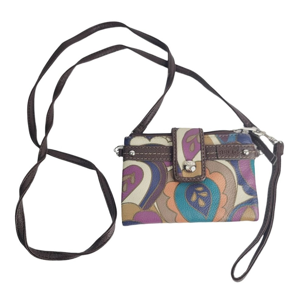 RELIC Teal Purple & Brown Faux Leather Boho Paisley Crossbody Mini Purse Wallet